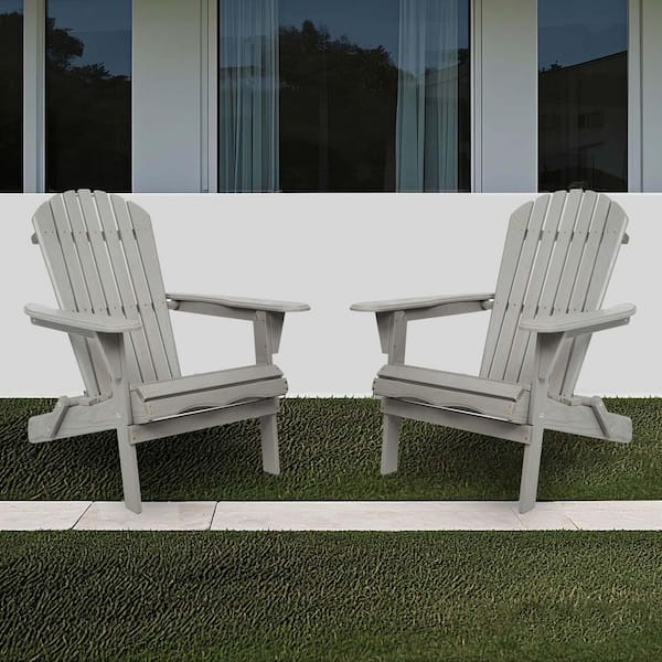 Unbranded Outdoor Gray Folding Wood Embossed Adirondack Chair, Lounge Patio Set of 2, with Wood Grain for Garden/Lawn/Backyard