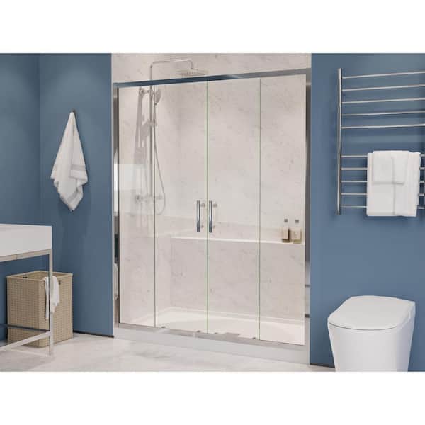 ANZZI Romance Series 60 in. x 70 in. H Sliding Framed Shower Door in Chrome with Tsunami Guard Tempered Clear Glass and Handle
