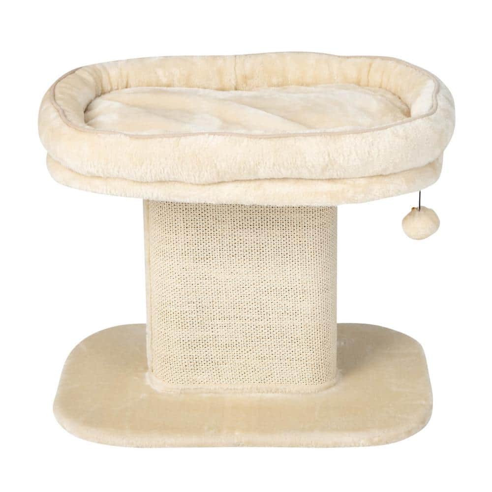 Beige Wood Modern Cat Tree Tower with Large Plush Perch and Sisal Scratchin