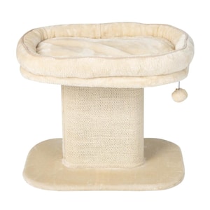 Beige Wood Modern Cat Tree Tower with Large Plush Perch and Sisal Scratching Plate
