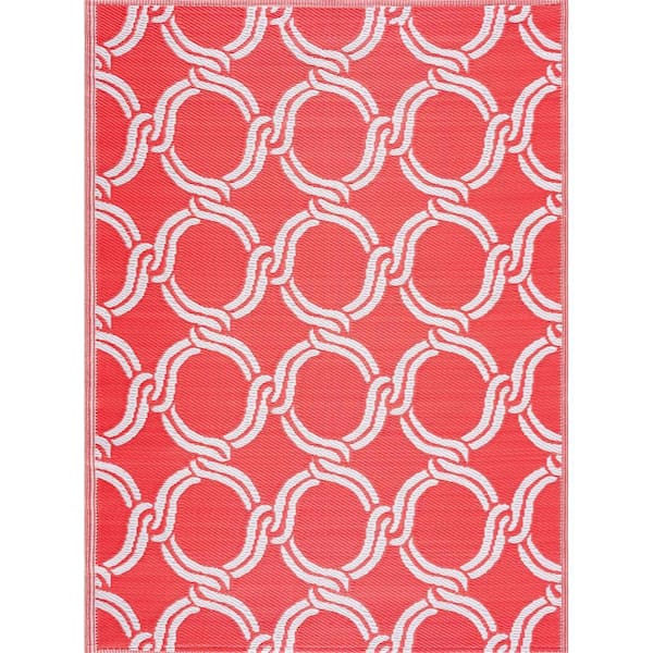 Mykonos Orange White 5 ft. x 7 ft. Reversible Recycled Plastic Indoor/Outdoor Area Rug