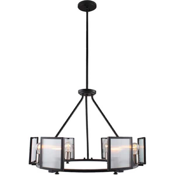 Eglo Henessy 6-Light Black and Brushed Nickel Chandelier with Reeded Glass