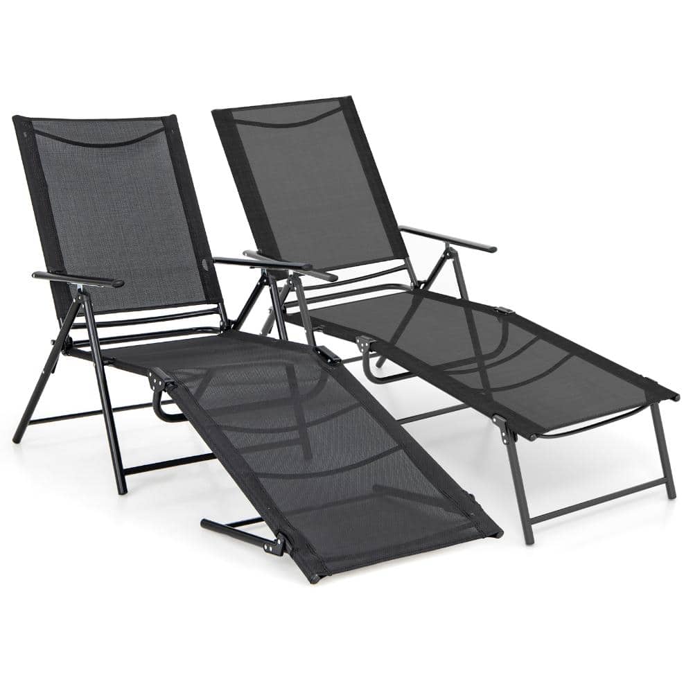 Set of 2 Fabric Folding Chaise Lounge Chairs with 6-Level Backrests and Footrests, Black price history on PriceWatchPro