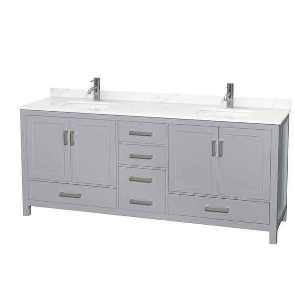 Sheffield 80 in. W. x 22 in. D x 35 in. H Double Bath Vanity in Gray with Giotto Quartz Top