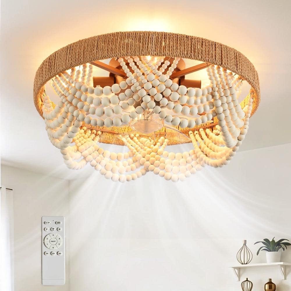 20 In. Bohemian Wooden Bead Flush Mount Ceiling Fan with Light E26*4 (excl.bulbs) and Remote for Living Room and Bedroom price history on PriceWatchPro
