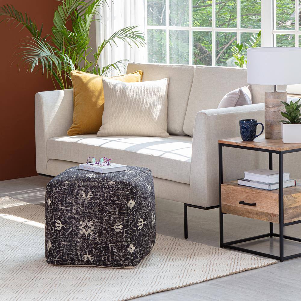 Tamarindo 21'' Handcrafted Black & White Jacquard Pouf