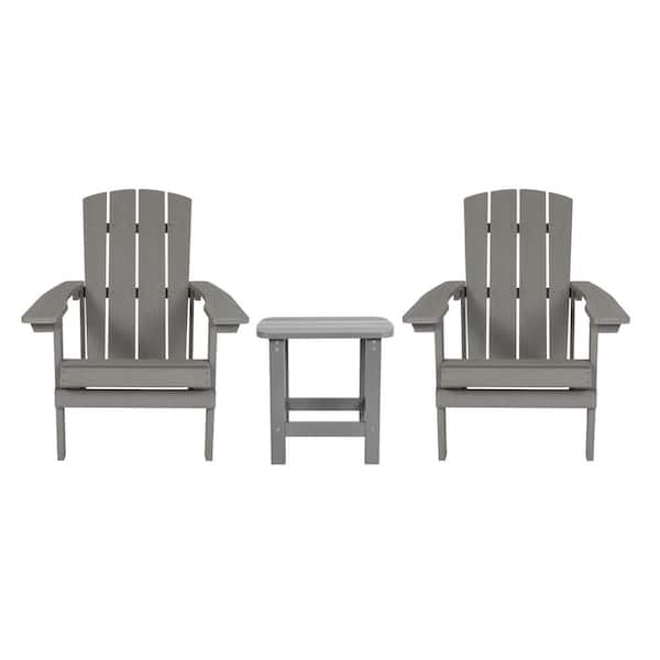 TAYLOR + LOGAN Gray 3-Piece Faux Wood Resin Patio Conversation Set
