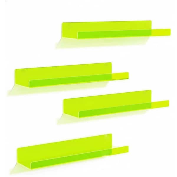4 in. x 15 in. x 2in. Fluorescent Green Floating Shelf Decorative Wall Shelf Set of 4