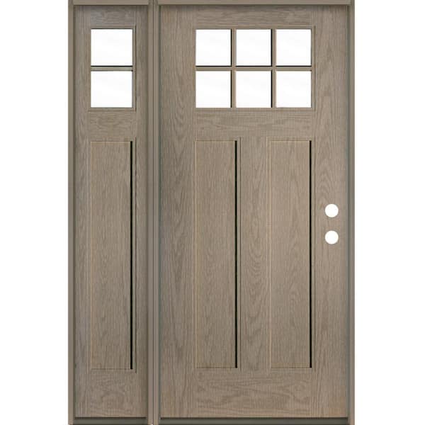 Craftsman 50 in. x 79 in. 6-Lite Left-Hand/Inswing Clear Glass Oiled Leather Stain Fiberglass Prehung Front Door w/LSL