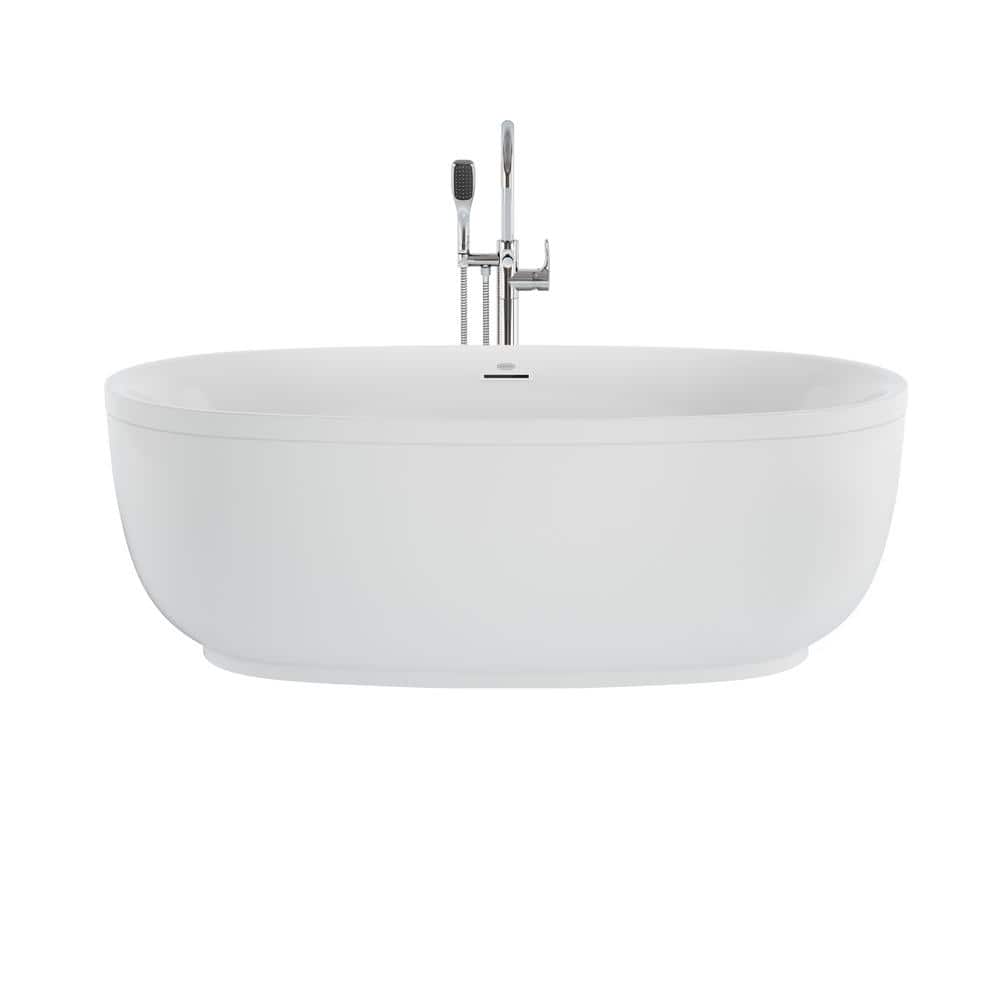 JACUZZI COSI 67 in. Acrylic Freestanding Flatbottom Center Drain Bathtub in White with White Drain and Polished Chrome Filler -  PZ07W59