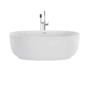 COSI 67 in. Acrylic Freestanding Flatbottom Center Drain Bathtub in White with White Drain and Polished Chrome Filler