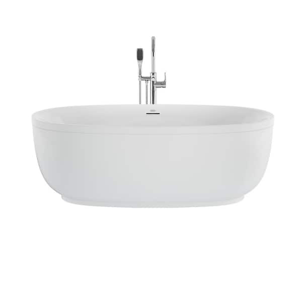 JACUZZI COSI 67 in. Acrylic Freestanding Flatbottom Center Drain Bathtub in White with White Drain and Polished Chrome Filler