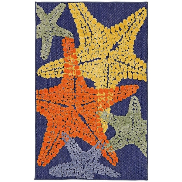 Aloha Blue Multicolor doormat 3 ft. x 4 ft. Nature-inspired Contemporary Indoor/Outdoor Area Rug