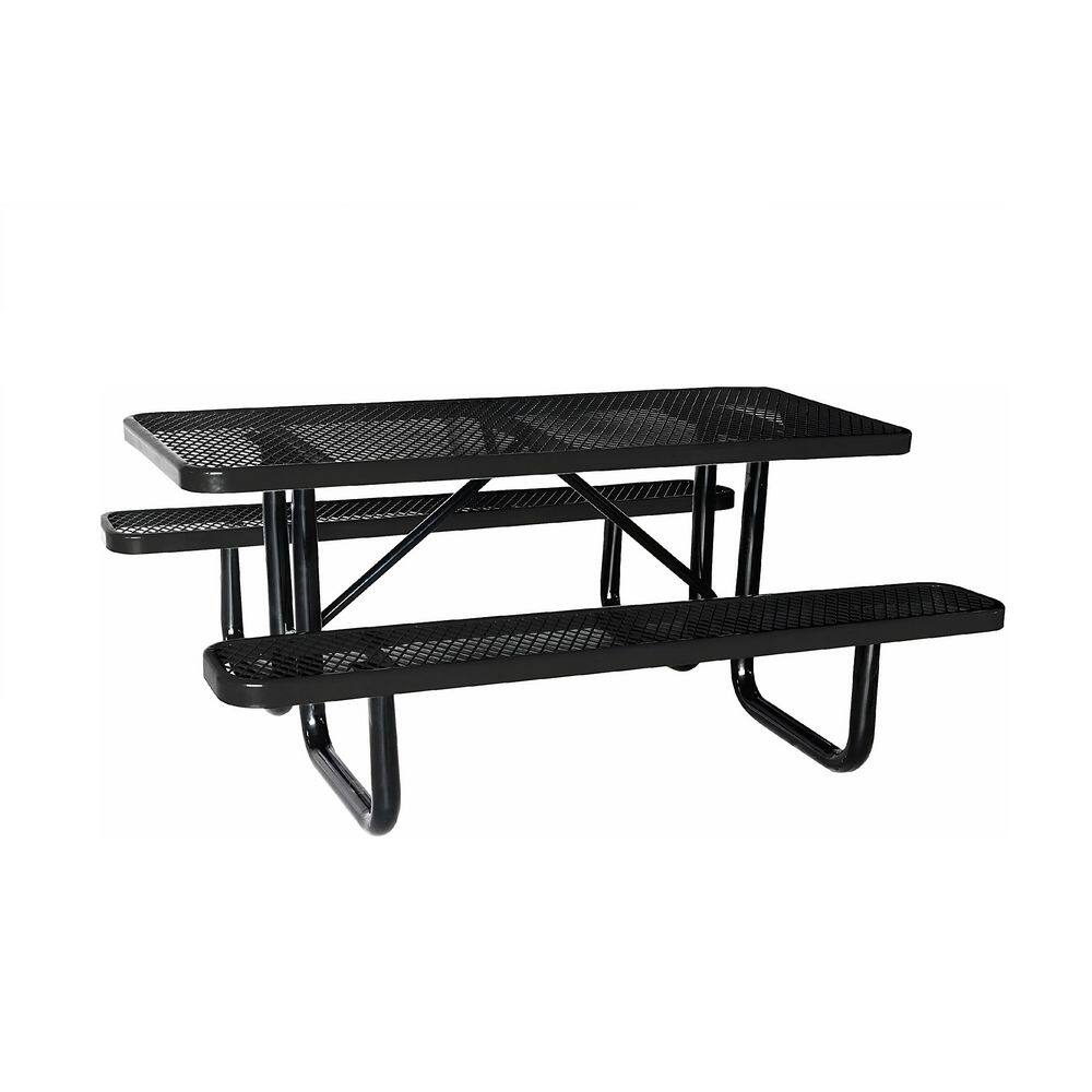 72 in. Black Expanded Rectangle Steel Outdoor Picnic Table Set Seats 4-6 People With Umbrella Hole price history on PriceWatchPro