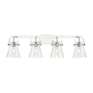 Pilaster II Cone 36.5 in. 4-Light Polished Chrome Vanity Light with Glass Shade