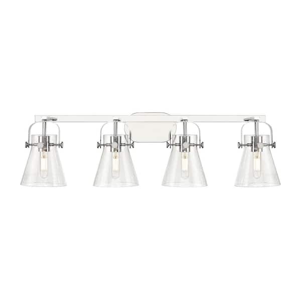 Innovations Pilaster II Cone 36.5 in. 4-Light Polished Chrome Vanity Light with Glass Shade