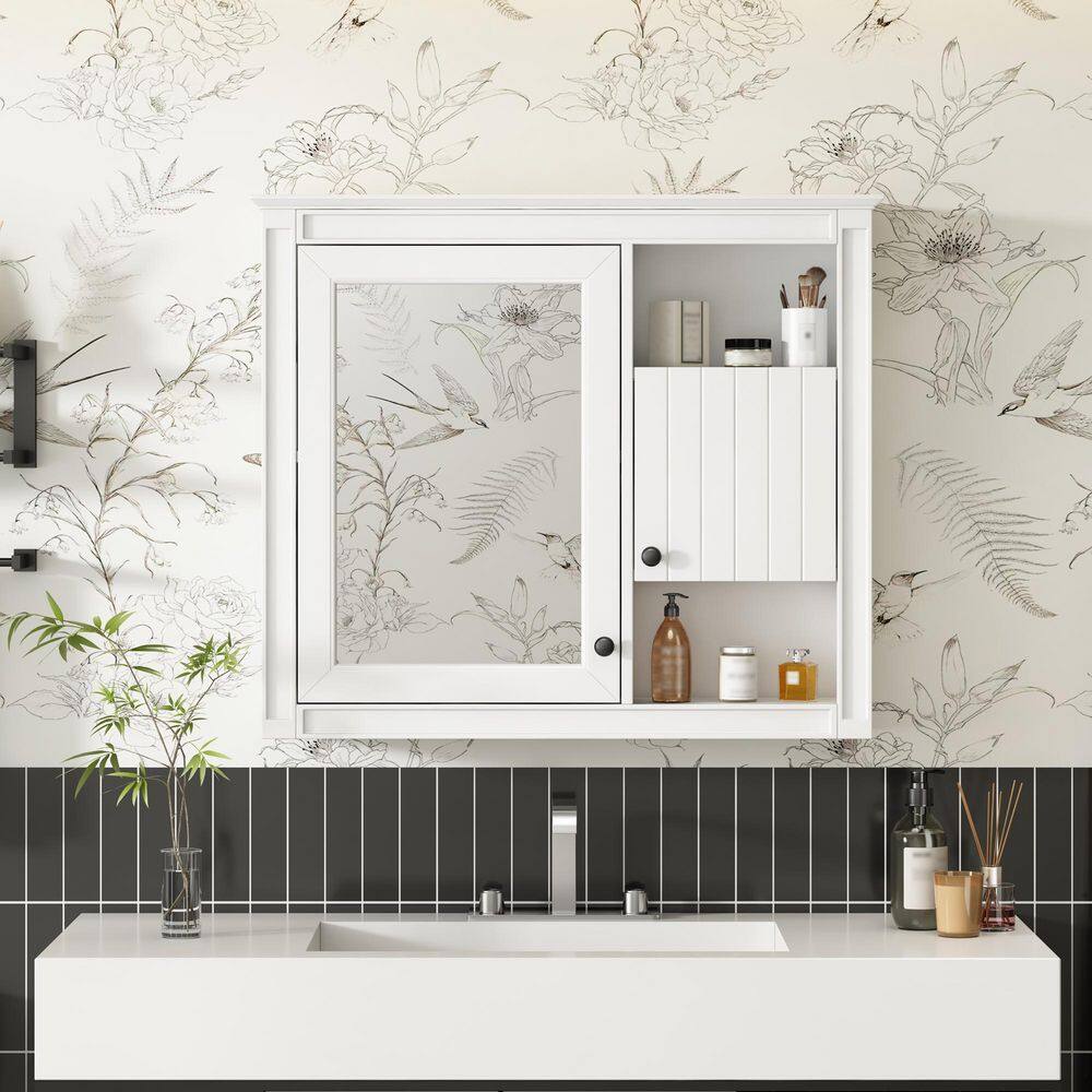 32 in. W x 27.8 in. H Rectangular MDF Wood Surface Mounted Medicine Cabinet with Mirror in White price history on PriceWatchPro