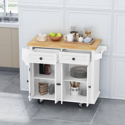 Gymax Kitchen Cart Island on Wheels Utility Trolley Rolling Coffee