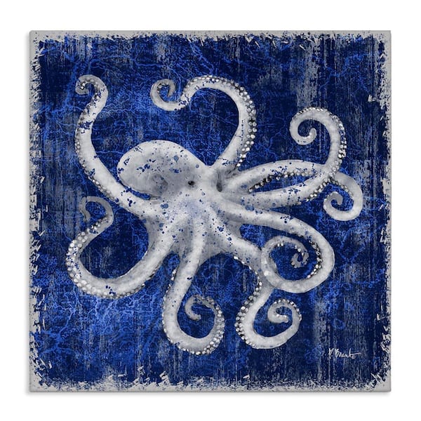 Rustic Indigo Octopus by Paul Brent Unframed Coastal Graphic Art Print 30 in. x 30 in.