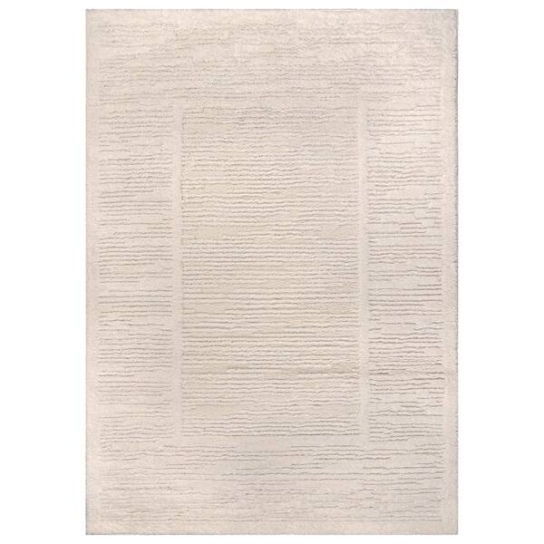 Striped Framed Border Power Loomed Soft Shag High-Low Indoor Area Rug 2' x 12' White