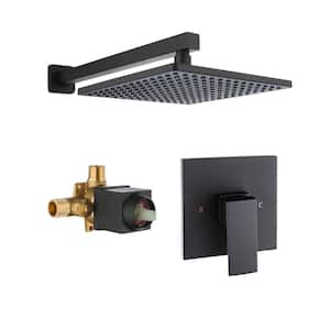 Mondawell Square 1-Spray Patterns 10 in. Wall Mount Rain Fixed Shower Head with Valve in Matte Black