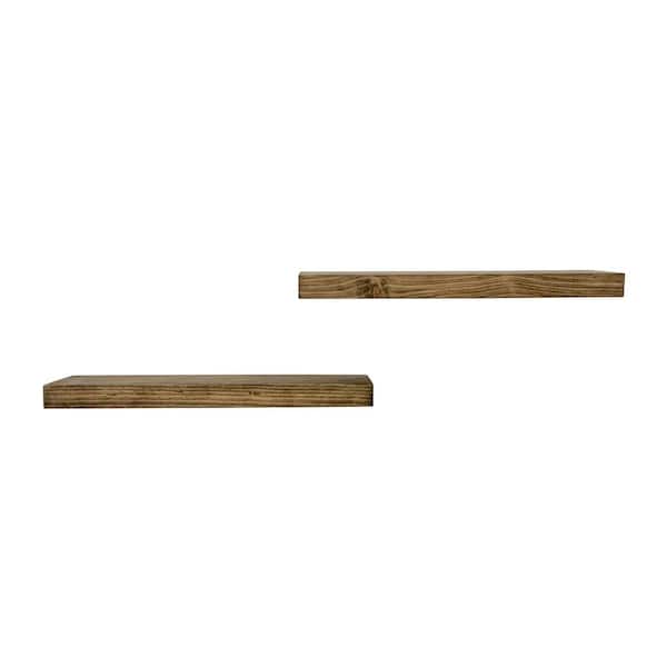 Del Hutson Designs True Floating 5.5 in. x 20 in. x 2 in. Dark Walnut Pine Floating Decorative Wall Shelf with Brackets (Set of 2)