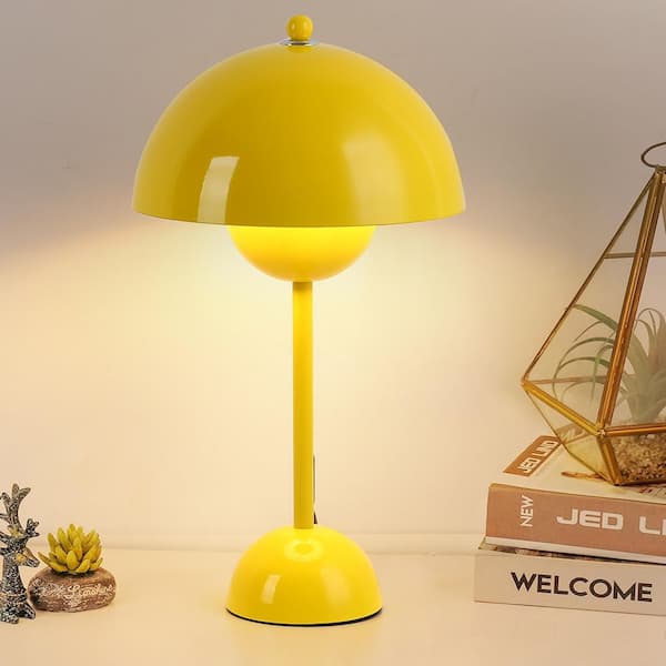 Zompoo Modern 13.4 in. 1-Light Yellow Flowerpot Table Lamp for Living Room with Metal Shade, E26 Base, Not Include Blub