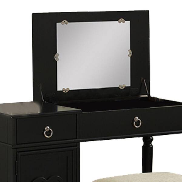Benjara Seraph Black Wooden Vanity Set, Vanity With Mirror And Stool Home Depot