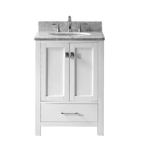 Caroline Avenue 25 in. W Bath Vanity in White with Marble Vanity Top in White with Round Basin