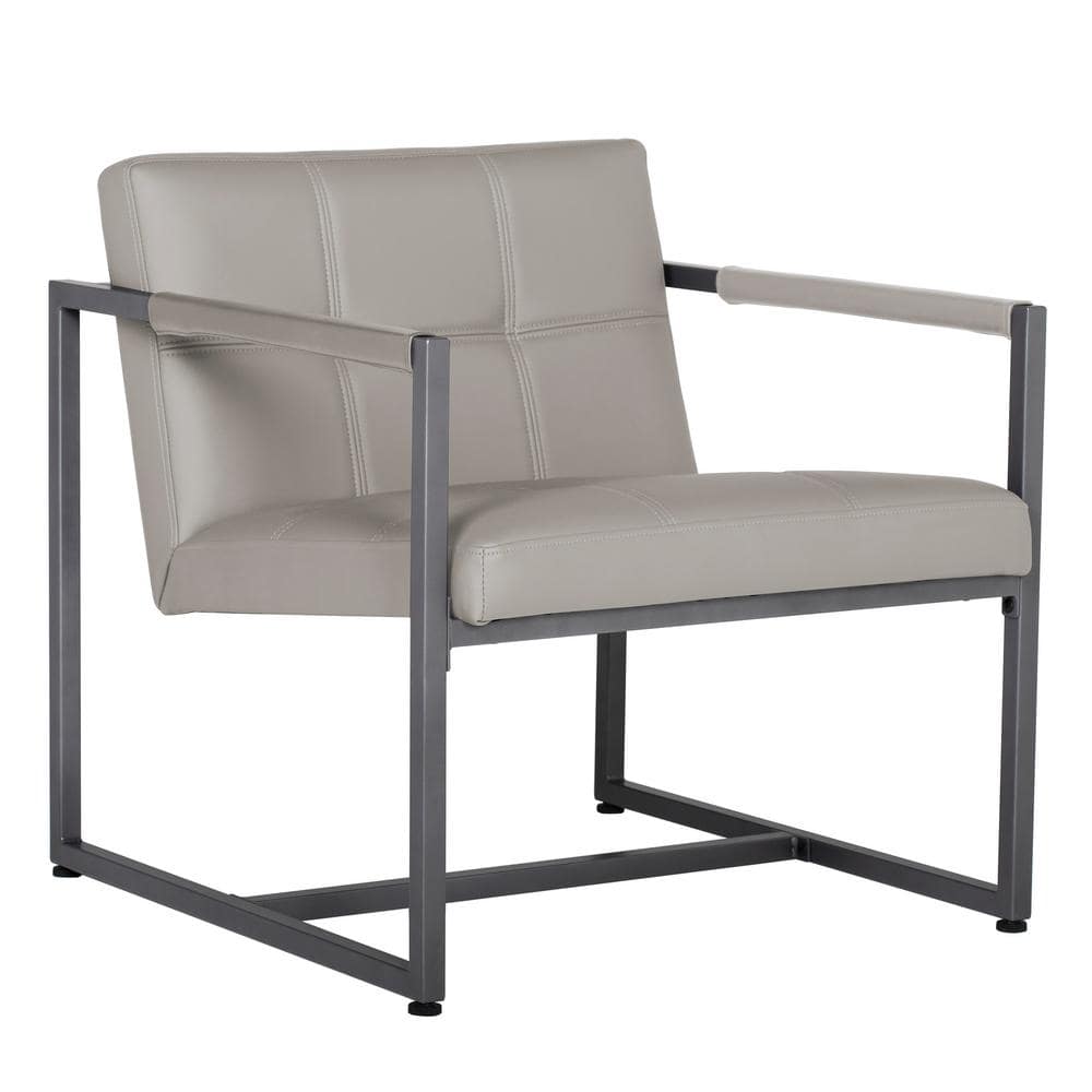 Mushroom Gray Leather and Metal Accent Chair