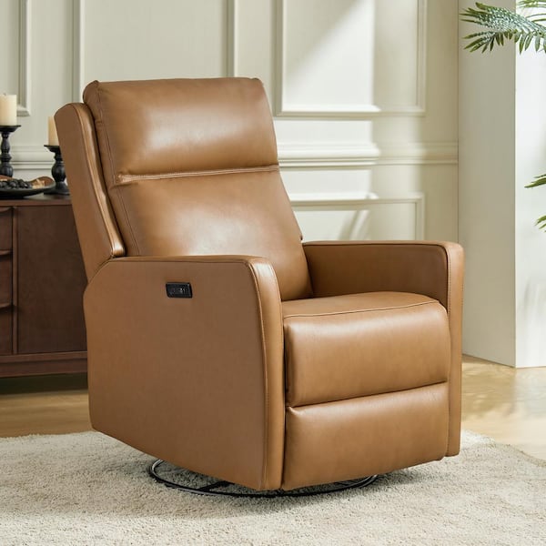 Nina Camel 29.5 in. W Genuine Leather Swivel Rocker Power Recliner