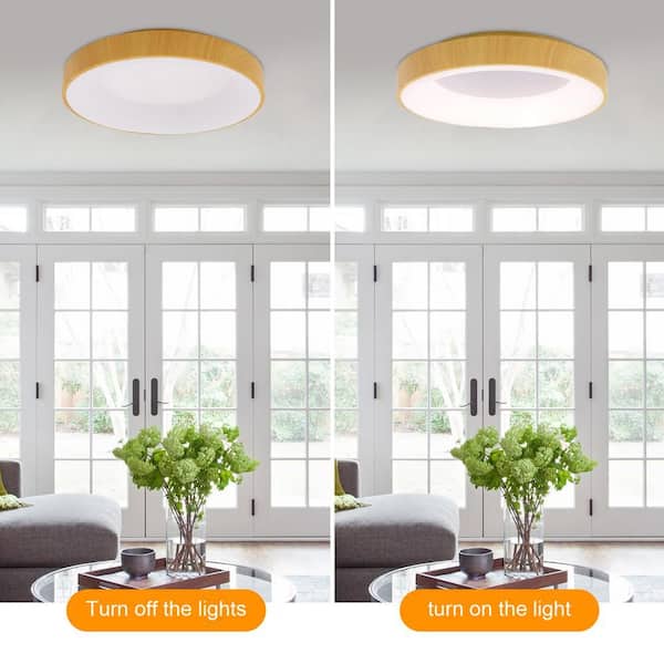 OUKANING 18.5 in. 1-Light Modern Wood 3 Colors Selectable LED