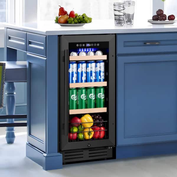 Nipus 15 in. 130-Can Single Zone Freestanding and Built-in Beverage Cooler Fridge Refrigerator in Black Stainless Steel