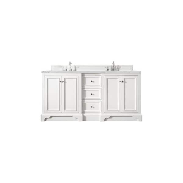 James Martin Vanities De Soto 72 in. W x 23.5 in. D x 36.3 in. H Bathroom Vanity in Bright White with Ethereal Noctis Quartz Top