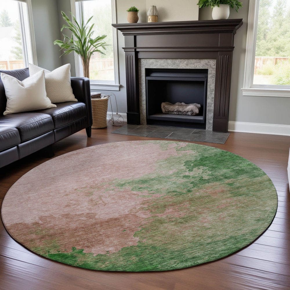 Mayfield Premium Machine Washable Abstract AMF1138 Pink 8 ft. x 8 ft. Round Rug price history on PriceWatchPro