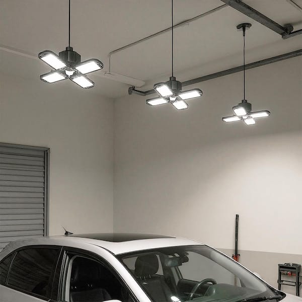 4-Pack LED Garage Light 4-Leaf 60W Equivalent, 6500K Daylight Deformable Fixture with E26 Base, Adjustable Panels