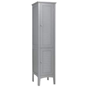14.5 in. W x 14.5 in. D x 63 in. H Gray Wood Freestanding Linen Cabinet Bathroom Storage Cabinet
