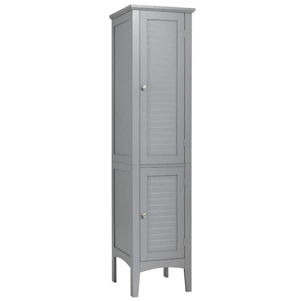 Costway 14.5 in. W x 14.5 in. D x 63 in. H Gray Wood Freestanding Linen Cabinet Bathroom Storage Cabinet