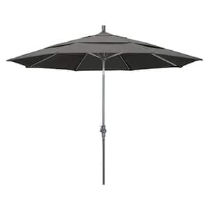 11 ft. Hammertone Grey Aluminum Market Patio Umbrella with Crank Lift in Charcoal Sunbrella