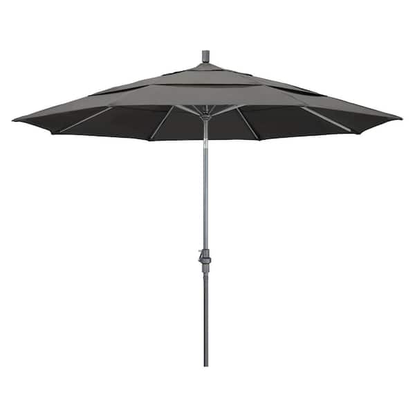 California Umbrella 11 ft. Hammertone Grey Aluminum Market Patio Umbrella with Crank Lift in Charcoal Sunbrella