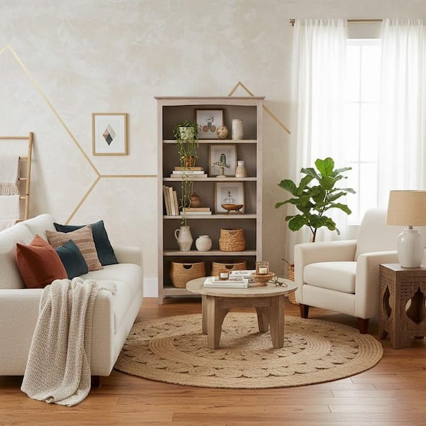 International Concepts 60 in. Weathered Gray Taupe Wood 5-shelf Standard Bookcase with Adjustable Shelves