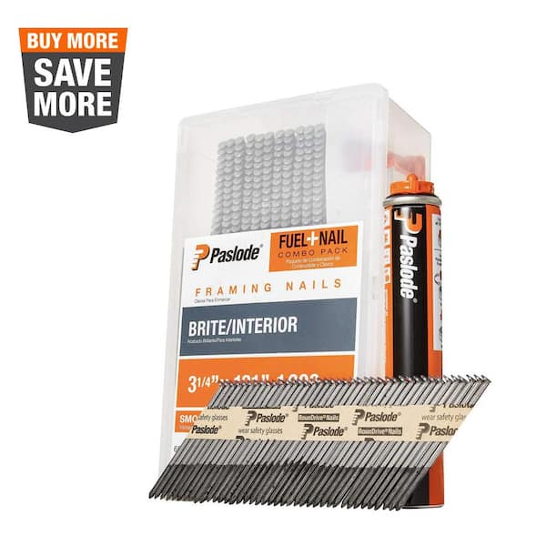 Paslode 3-1/4 in. x 0.131-Gauge Brite Smooth Shank FUEL + NAIL Combo Pack (1,000 Nails + 1 Fuel Cell)