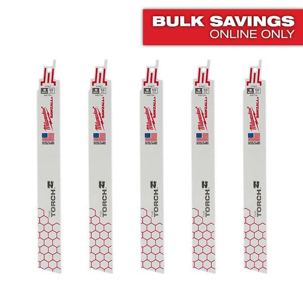 Milwaukee 9 in. 14 TPI TORCH Medium Metal Cutting SAWZALL Reciprocating Saw Blades (5-Pack)