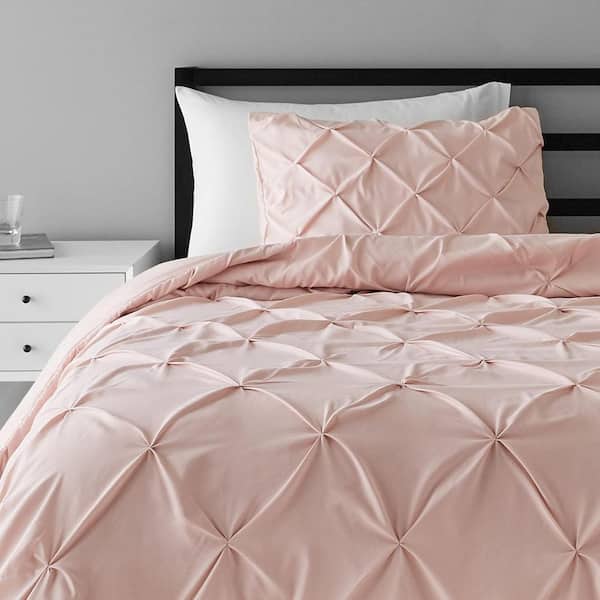 2 Piece Soft Twin Size Comforter Sets, All-Season Down-Alternative Pinch Pleat Design, Twin/TwinXL Size, Blush