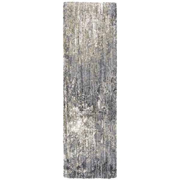 2 X 8 Gray, Ivory Abstract Washable Area Rug Runner Rug