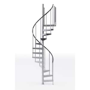 Reroute Galvanized Exterior 42in Diameter, Fits Height 85in - 95in, 2 36in Tall Platform Rails Spiral Staircase Kit