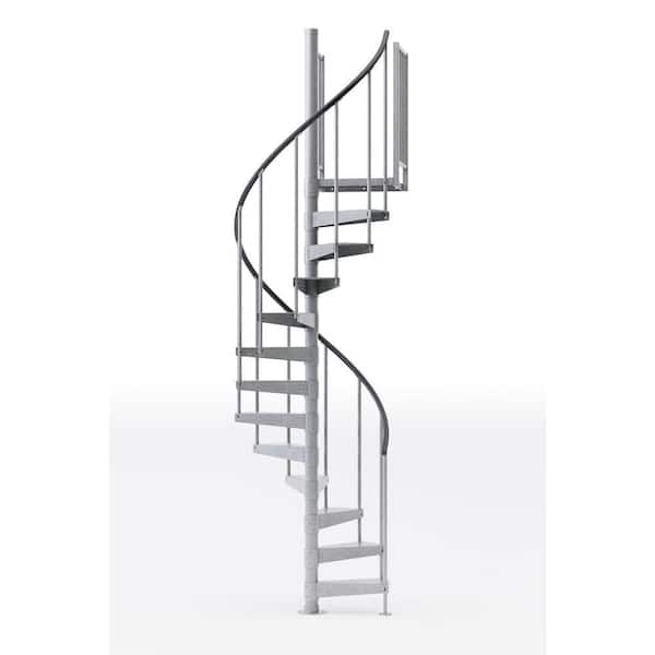 Mylen STAIRS Reroute Galvanized Exterior 42in Diameter, Fits Height 93.5in - 104.5in, 2 36in Tall Platform Rails Spiral Staircase Kit