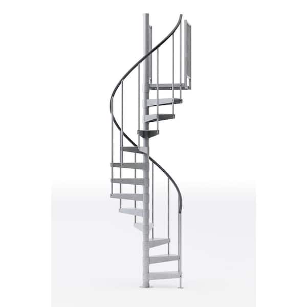Mylen STAIRS Reroute Galvanized Exterior 42in Diameter, Fits Height 127.5in - 142.5in 2 36in Tall Platform Rails Spiral Staircase Kit