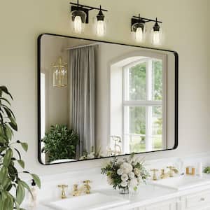 59 in. W x 36 in. H Rectangular Rounded Corner Aluminum Framed Wall Mounted Bathroom Vanity Mirror in Black