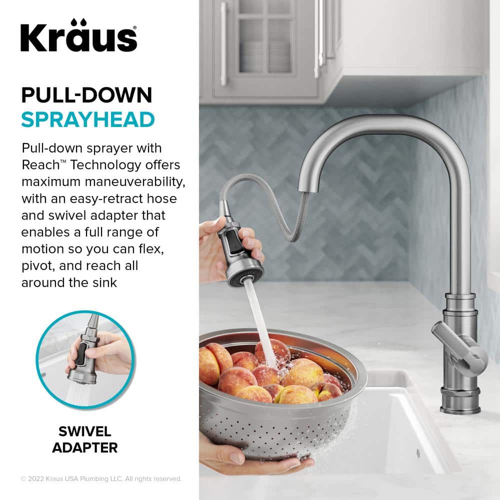 Chrome Industrial Pull-Down Single Handle Kitchen Faucet